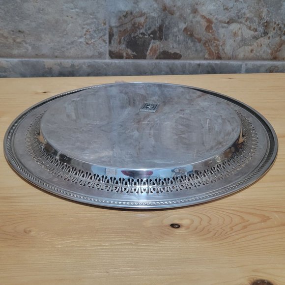 VTG International Silver Round Metal Platter Chased Reticulated Detail - Picture 13 of 13